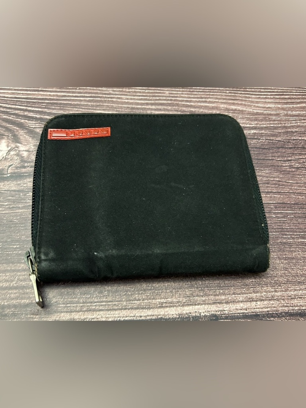 Prada Black Nylon Zip Case with Red Logo Tab